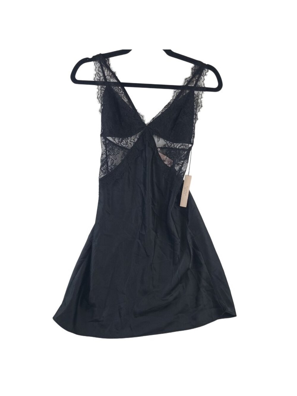 Victorias Secret Black Lace Slip Chemise Adjustable Straps & Sheer Panels Sz S